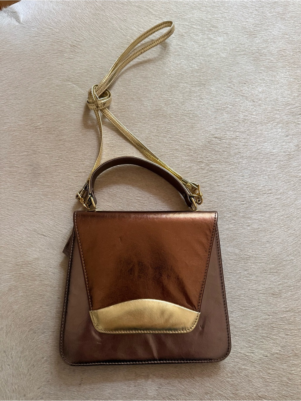 Metallic Bronze & Gold Top-Handle Bag